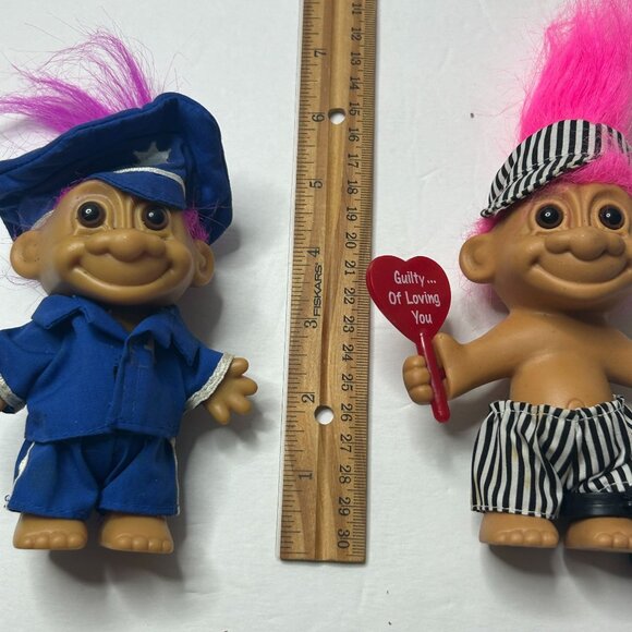 Vintage Russ Troll Dolls - Police & Prisoner of Love with Pink & Purple Hair - Picture 7 of 9